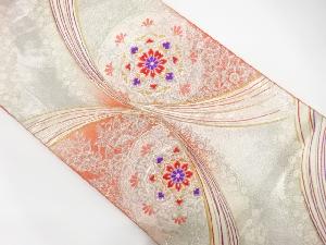 流水に華紋模様織り出し　袋帯